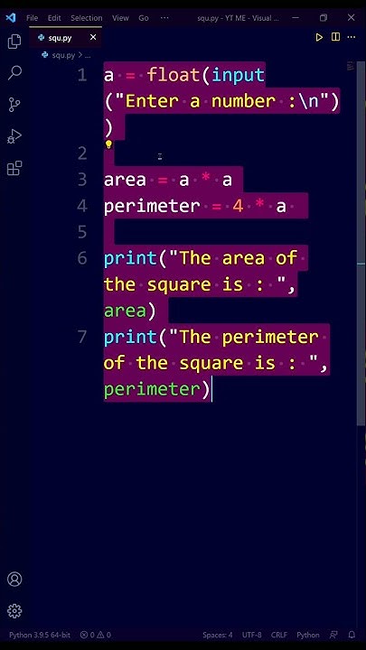 Area & Perimeter of a Square by using Python.......#Shorts - YouTube