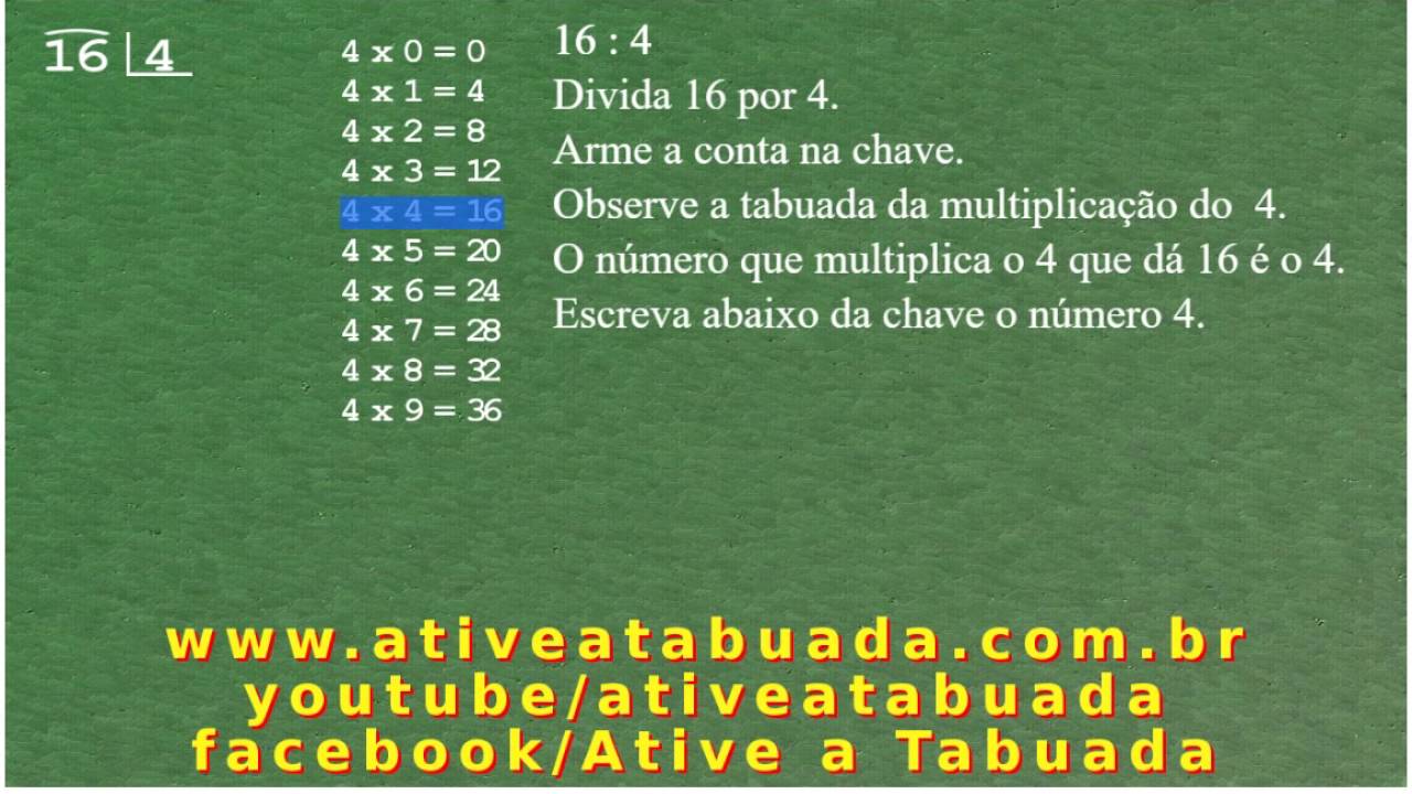 Conta Armada da Divisão do 16 por 4 (quatro) com Tabuada da ...
