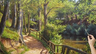 Acrylic Landscape Painting &quot;On the forest path&quot;.