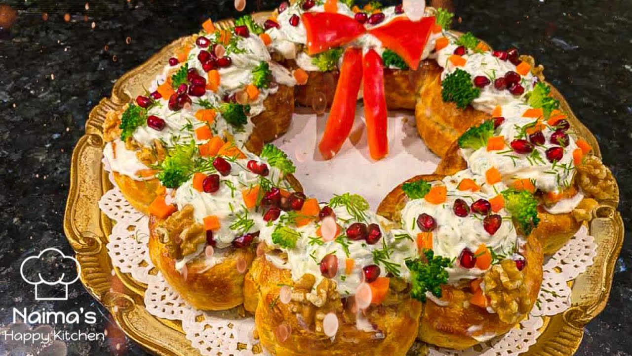 couronne feuilletee Noëlطرطة  👑 لسنة 2021 بكريمة الجبن والسلمون المدخن والعجين المورق منظر،لذة ومذاق