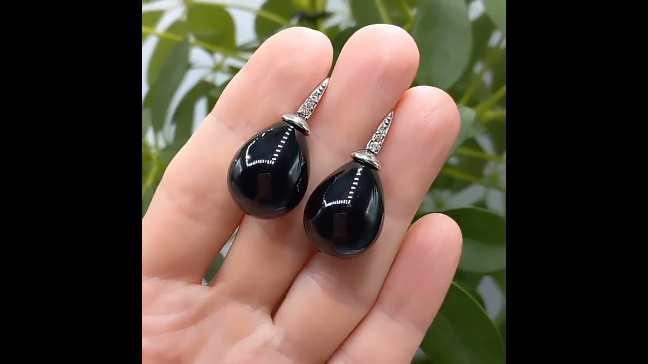 Серьги черные с серебрением (майорка+фианит) арт.30259-110  