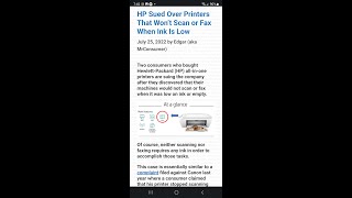 HP Rep. ADMITS that HP does in fact disable Scan function without ink cartridges by design.