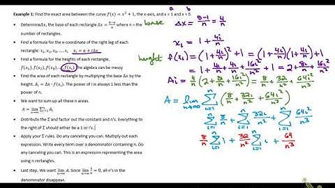 6.3 Riemann Sums, Summation Notation, and Definite Integral Notation Ex 1