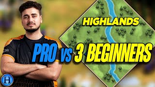 Pro Player vs 3 Beginners ON HIGHLANDS | AoE2