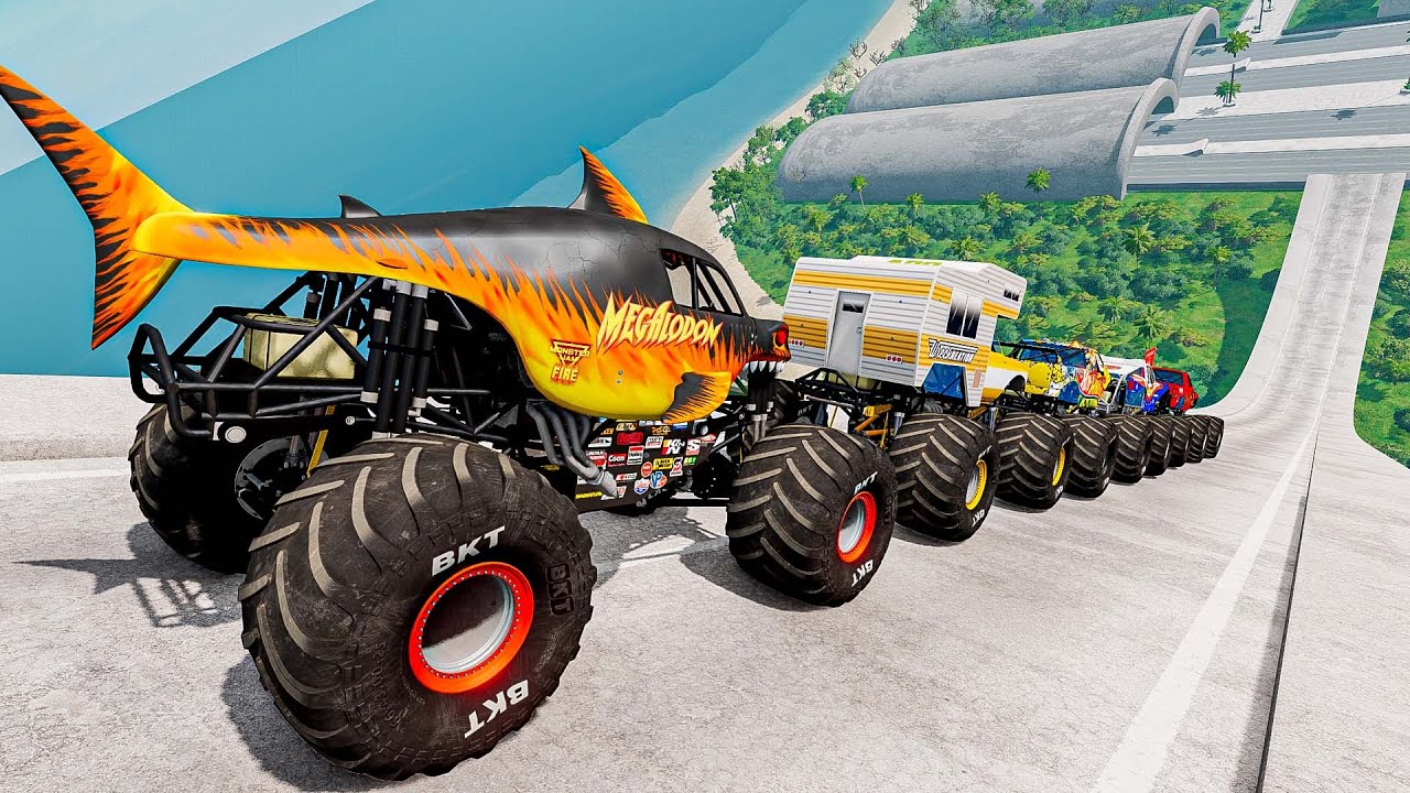Epic High Speed Monster Jump95s #95 | Monster Trucks & Cars - Beamng Drive