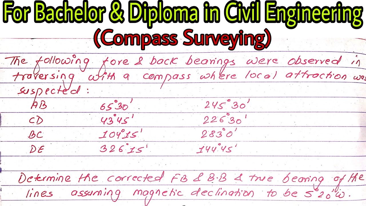Bearing Numerical Calculate Correct and True Bearing of a line