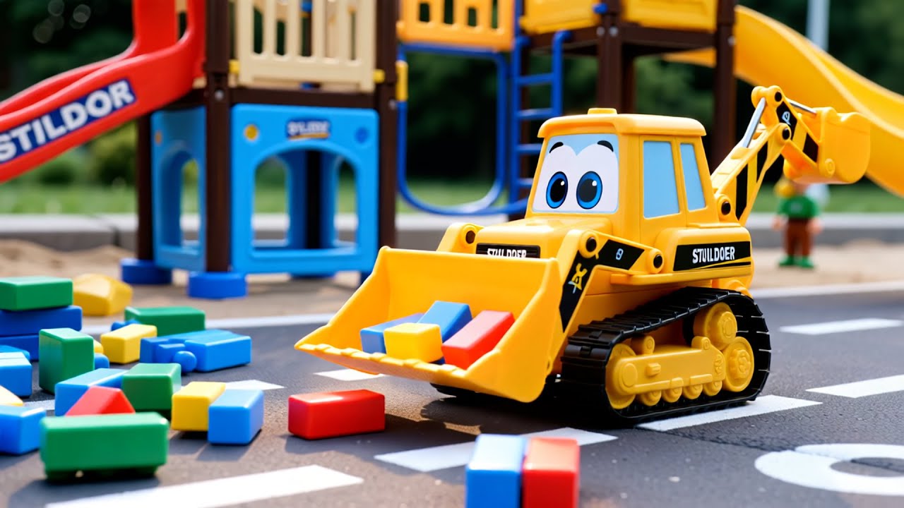 Construction Trucks Lose Their Colors! 😱 Magic Playground Slide Helps  Learn Colors for Kids