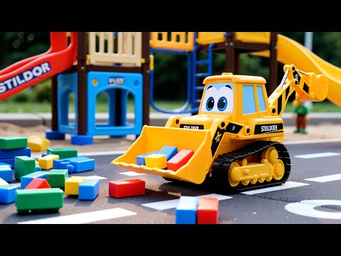 Construction Trucks Lose Their Colors! 😱 Magic Playground Slide Helps  Learn Colors for Kids