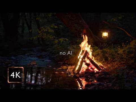 Hidden Campfire by the Forest Stream — Deep Night Ambience for Sleep & Relaxation (4K)