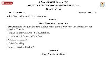 BCA 3RD SEM OBJECT ORIENTED PROGRAMMING USING CPP DEC 2017 | CCSU