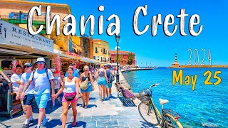 Chania Crete, walking tour 4k, venetian harbour, venetian town, Greece 2024