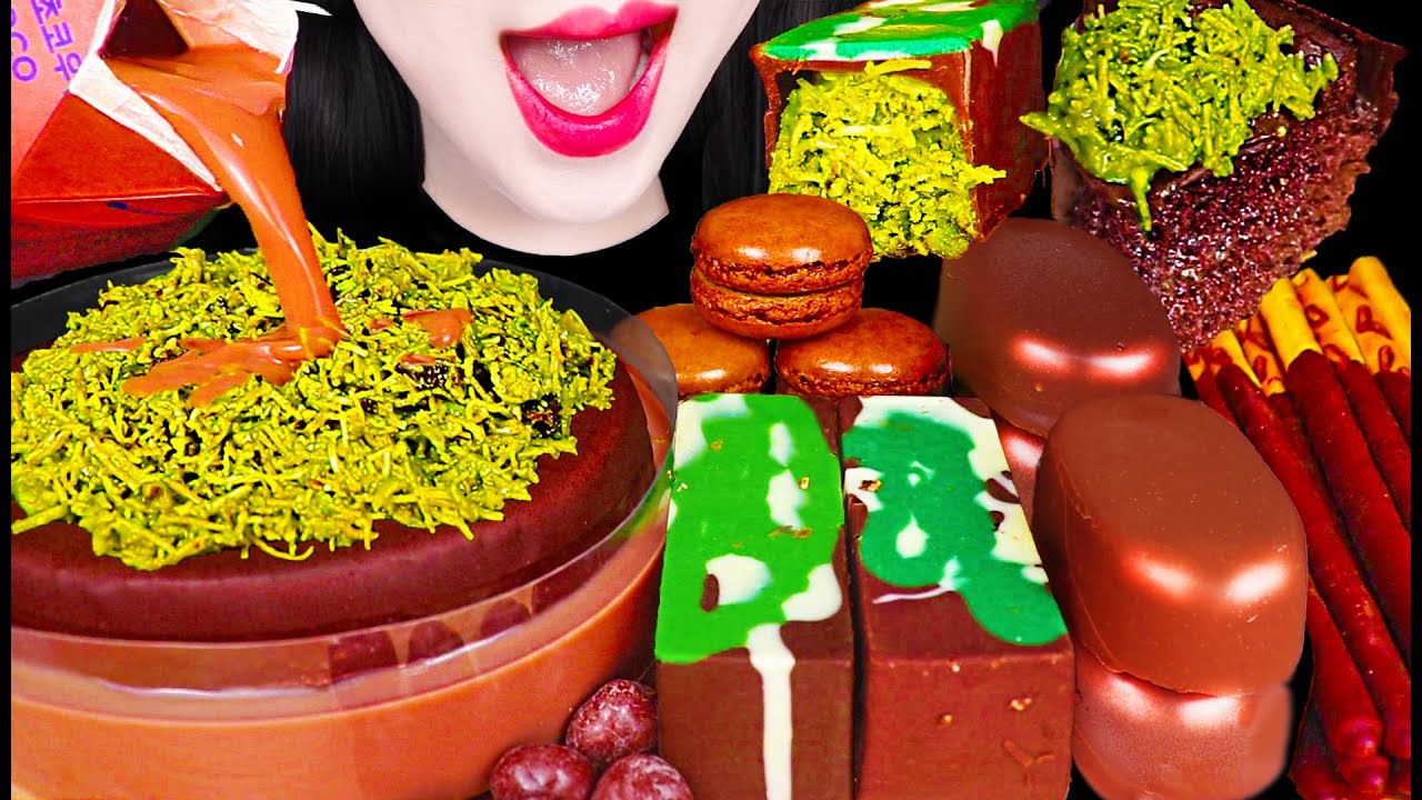 ASMR Dubai Chocolate Cake, Pistachio Dessert 두바이 초콜릿 케이크 디저트 먹방 Mukbang, Eating