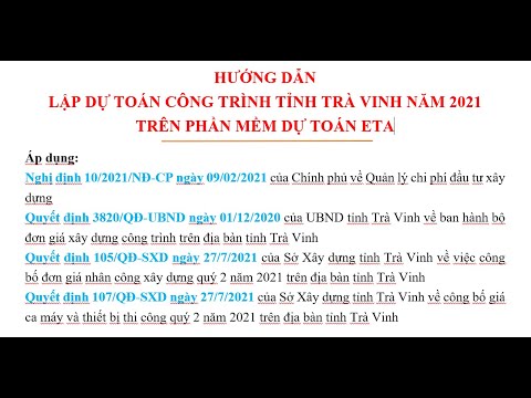 HƯỚNG DẪN LẬP DỰ TOÁN CÔNG TRÌNH TỈNH TRÀ VINH NĂM 2021 TRÊN PHẦN MỀM DỰ TOÁN ETA