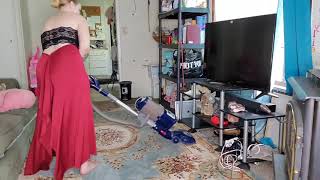 Cleaning video wearing a handmade skirt enjoys  with sound.