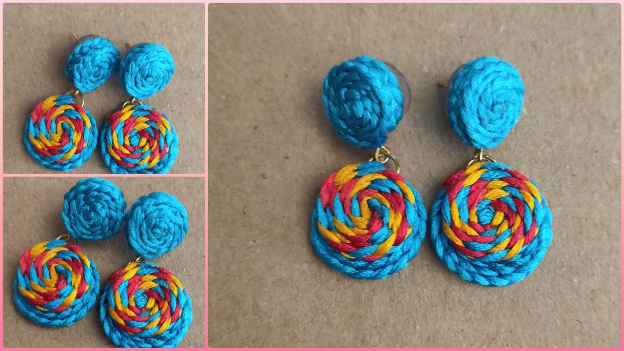 Making silk thread stud | Easy to make thread earrings