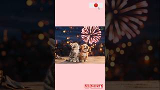 🎆 Cat and Dog Watching Fireworks at Night | Cute AI Short Video | #Shorts #ai