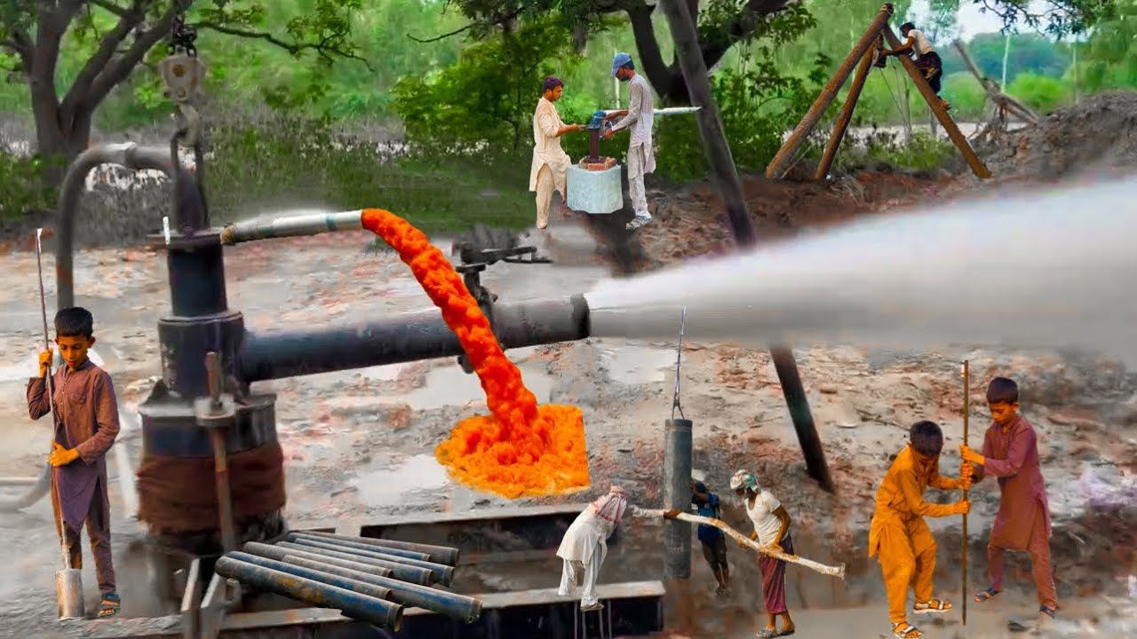 A centuries old method of drilling water with out a power tool that is still in use today|