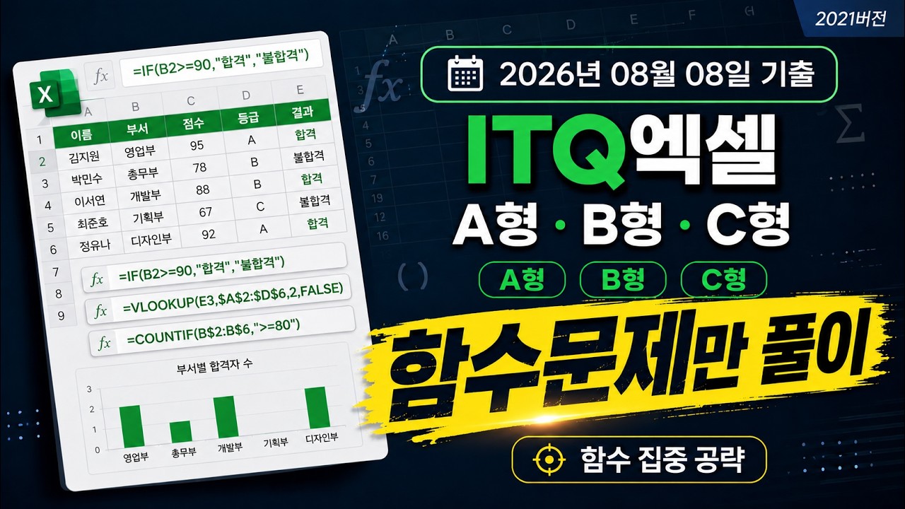 ITQ 엑셀 2026년 8월 기출 함수풀이 | A형 B형 C형 완전정리