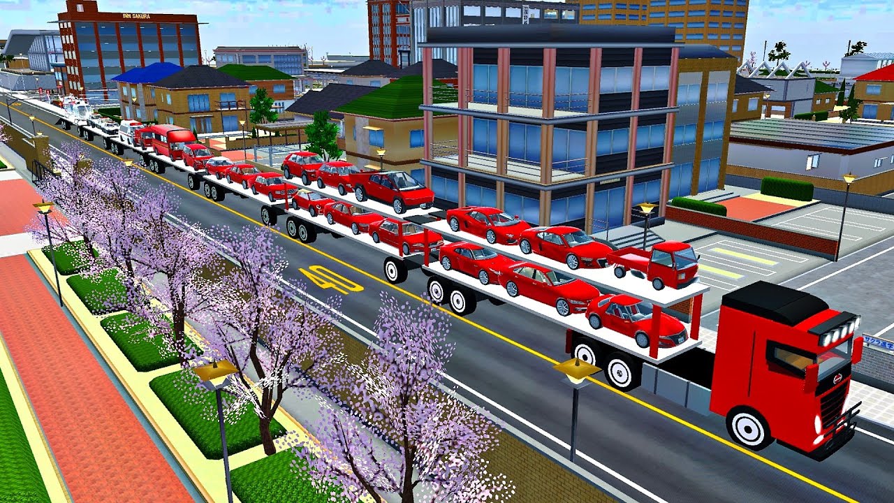 RED CAR & POLICE CARS 🚒🚗🛻🚓 - Oversize Flatbed Trailer Transportation With Truck - Sakura 🥶