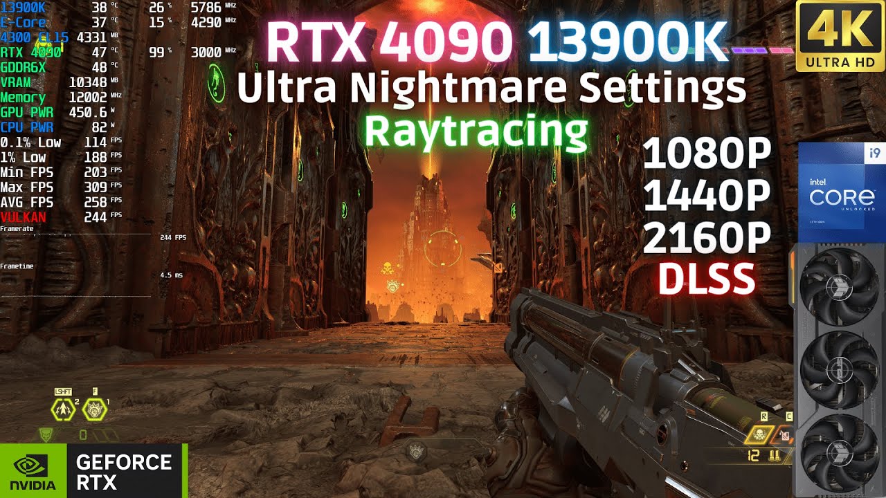 Doom Eternal - Raytracing Ultra Nightmare Settings - 1080p 1440p 4K DLSS | RTX 4090 | 13900K 5.8GHz