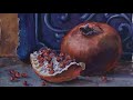 Как нарисовать натюрморт с гранатом гуашью/How to paint a still life  pomegranate using gouache