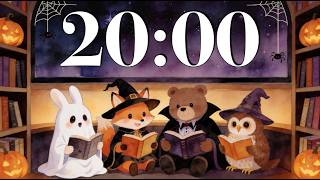 20 Minute Halloween Timer | Cute Animals Reading for Happy October Focus | Magical Halloween Music