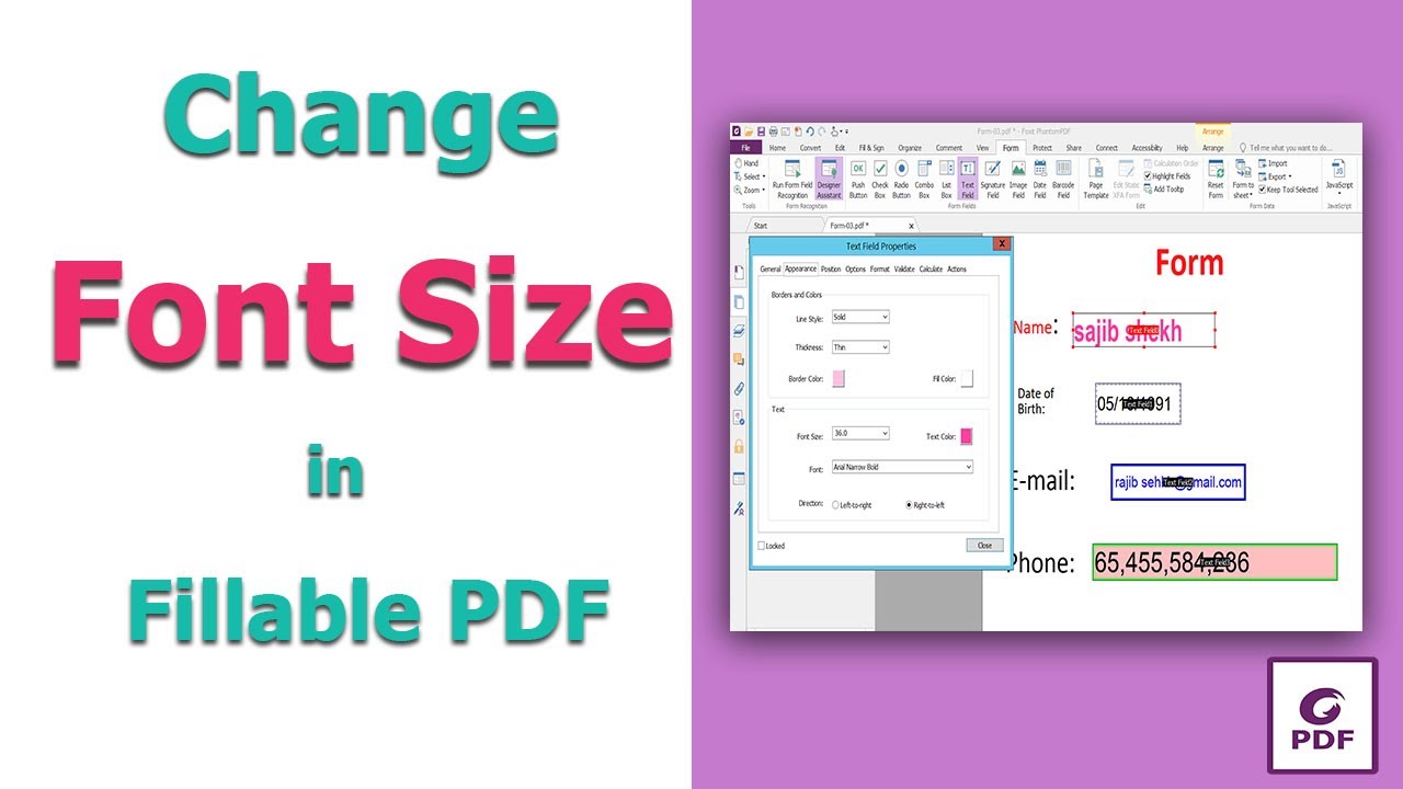 How To Change  Font Size In A Fillable Pdf Form Using Foxit Phantompdf
