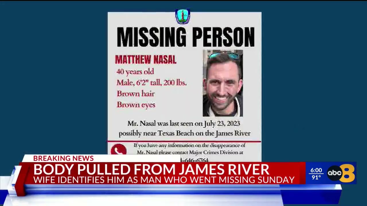 Wife identifies body pulled from the James River in Richmond as missing husband