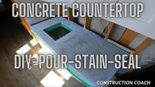 Concrete Countertop DIY, Pour, Stain, and Seal. Total cost $50