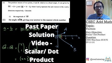CXC/ CSEC Add Math Solution Video - Scalar/ Dot Product of Vectors