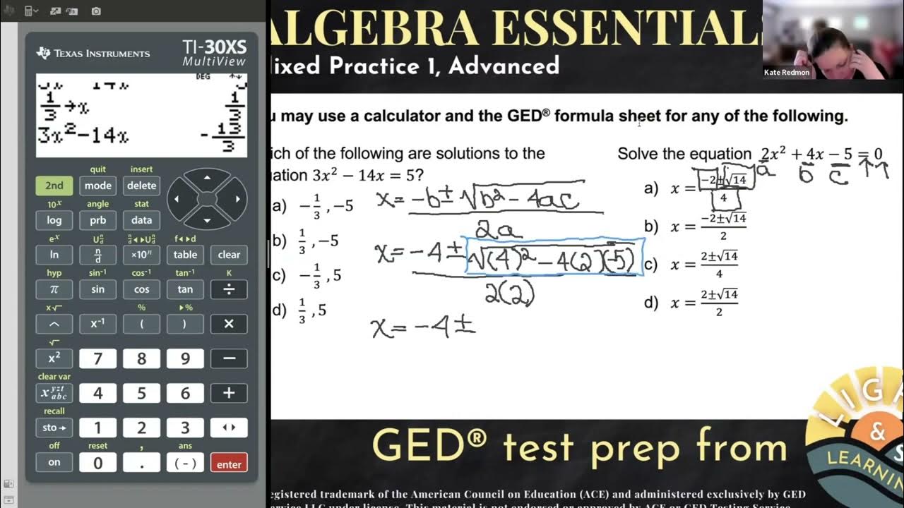 GED® Math The Quadratic Formula & The GED Calculator (1.MP1, Adv, 8,9) YouTube