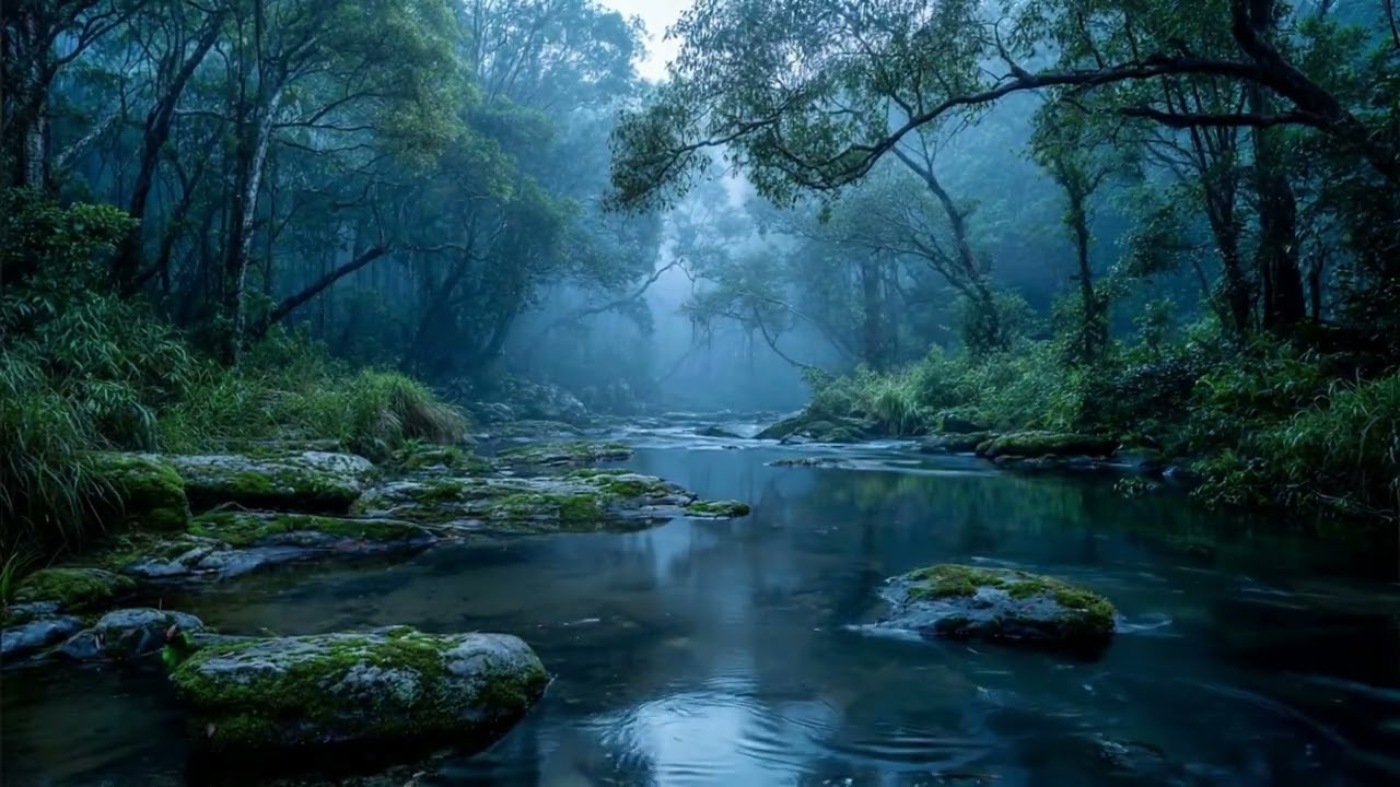 Tranquil Creek Path Through Old Trees