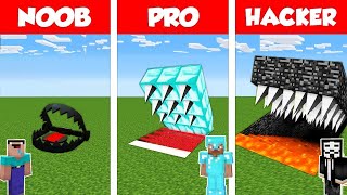 Minecraft SECRET TRAP HOUSE HIDDEN BASE BUILD CHALLENGE - NOOB vs PRO vs HACKER - Animation
