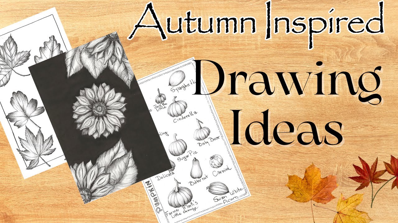 Идеи для рисования на осеннюю тематику | Как нарисовать подсолнухи, листья и тыквы | Рисование дл...