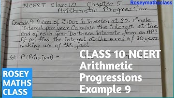 Example 9 CLASS 10 ARITHMETIC PROGRESSIONS /A sum of Rs 1000 is invested at 8% SI...#maths #ncert