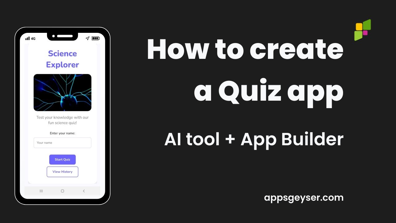 Quiz App - How to create your own mobile app with AI & AppsGeyser App Builder