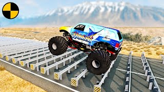 Cars vs 100 Guardrails 😱 BeamNG Drive