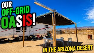 We Built an Off-Grid Oasis in the Arizona Desert! | DIY Shade Structure for Our off-grid homestead!!