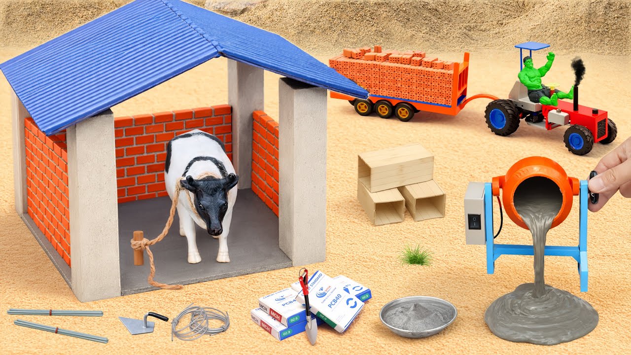 DIY Mini Tractor Builds Concrete Cow Shed to Protect Livestock from Storms