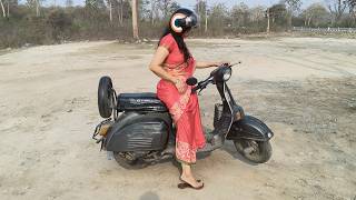 Girl Kickstart &amp; Ride Bajaj Chetak Wearing Khadau | Vintage Scooter Start &amp; Ride #priyankakhanduri