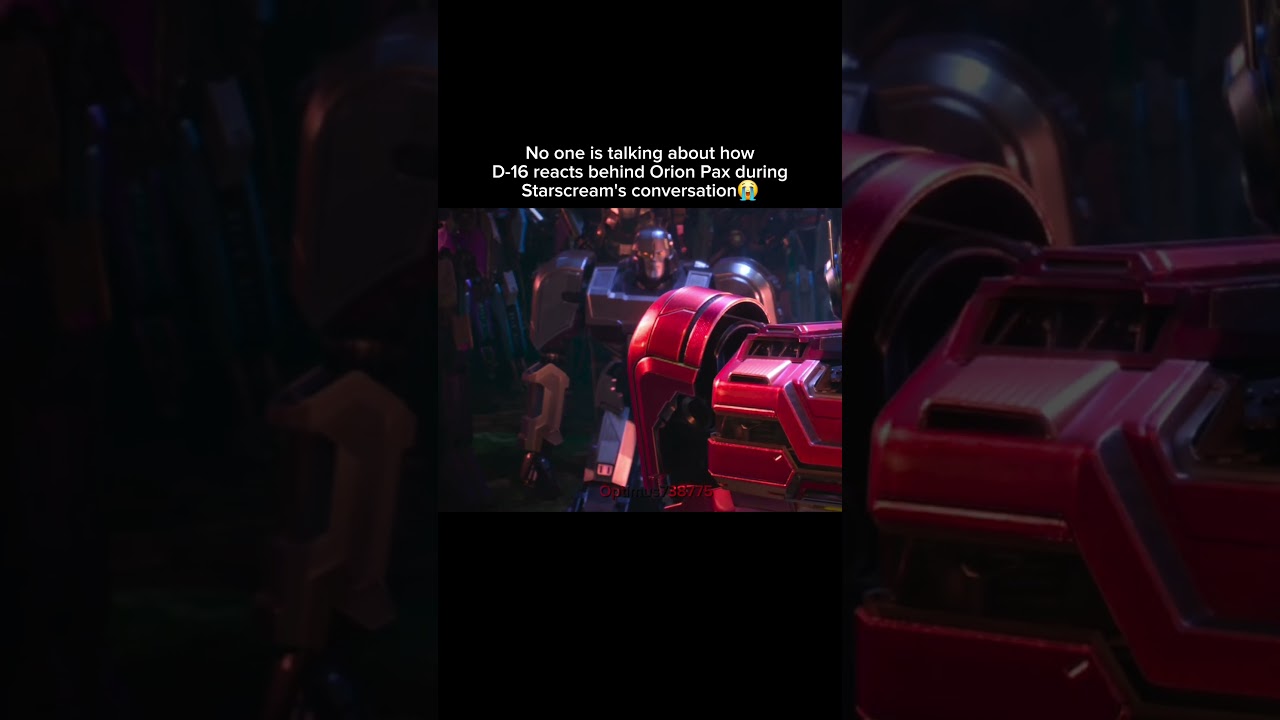 D-16 reacts behind Orion Pax during Starscream's conversation. 