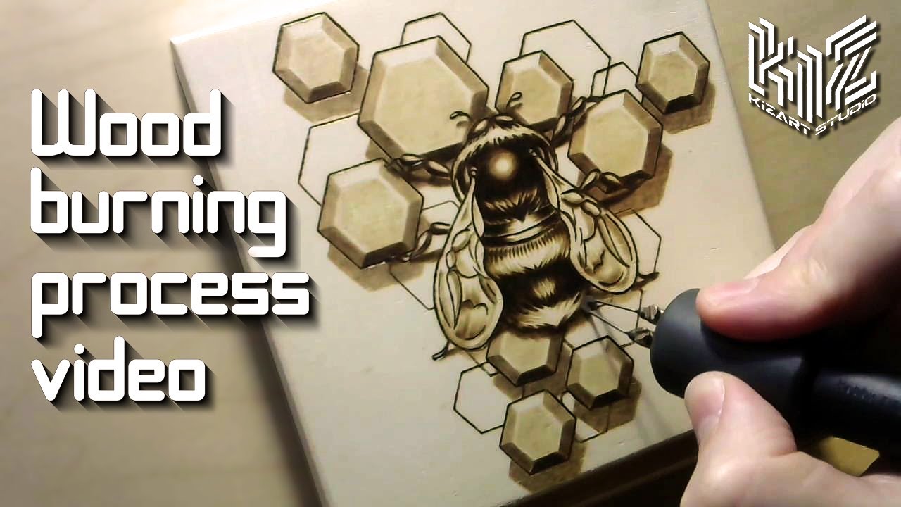 Drawing on wood: Bumblebee - pyrography process video