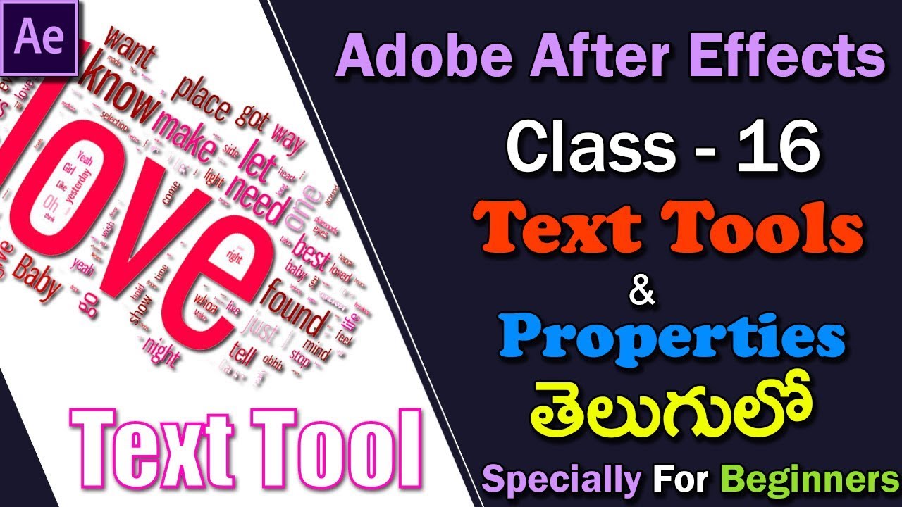 Adobe After Effects CC Tutorial | Class - 16 | Text Tool & Properties ...