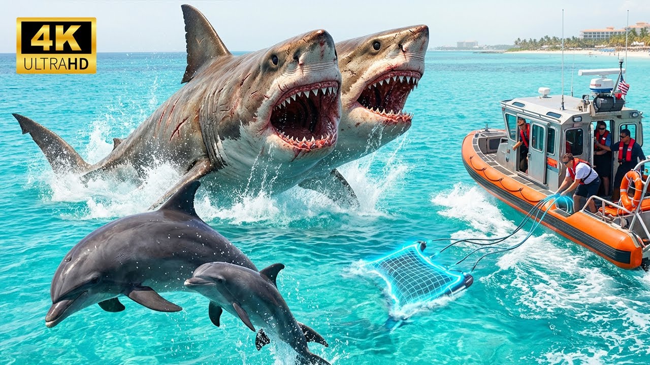 MUTANT TWO-HEADED SHARK vs DOLPHIN POD – Smart Net Ocean Rescue (4K Cinematic)