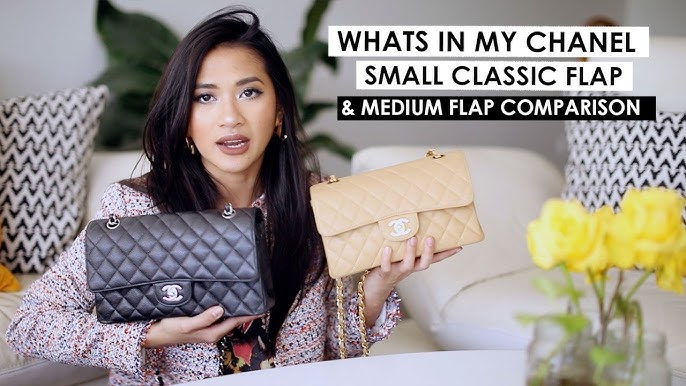 CHANEL SMALL VS MEDIUM CLASSIC FLAP  What fits, modshots, prices & more 