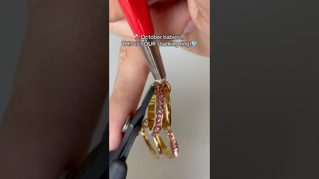 October Birthstone Ring | Dainty Stacking Eternity Ring with Opal & Tourmaline