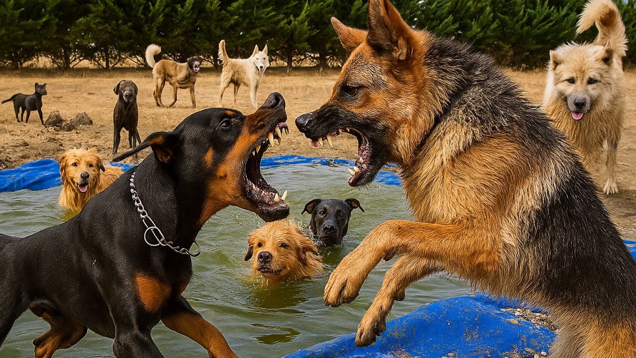 Доберман напал на немецкую овчарку!