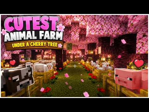I Built a Cute Animal Farm Under a Cherry Tree 🌸 | Minecraft #minecraft #minecraftbuilds #gaming