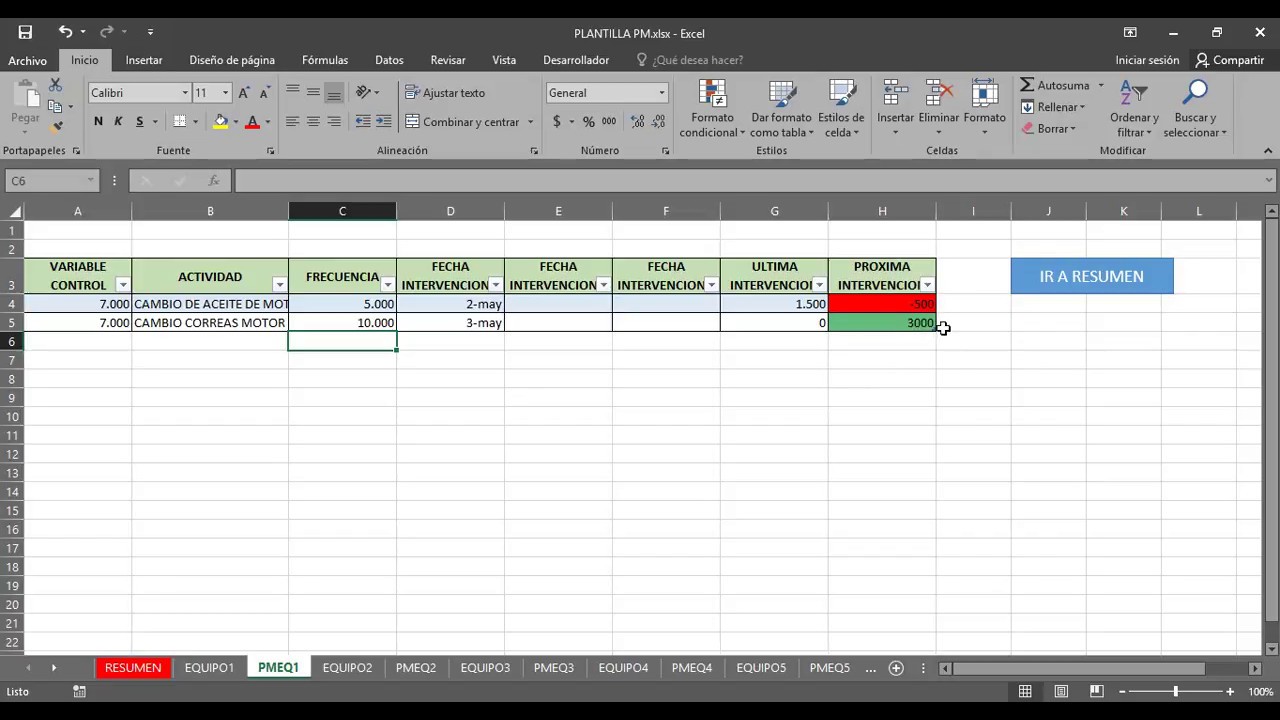 O Después Simular Húmedo Plantilla Excel Mantenimiento Maquinaria