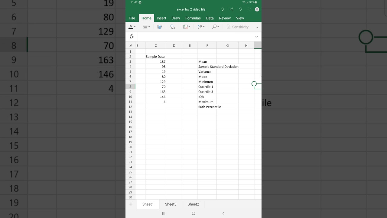 Calculating descriptive stats in Excel using formulas